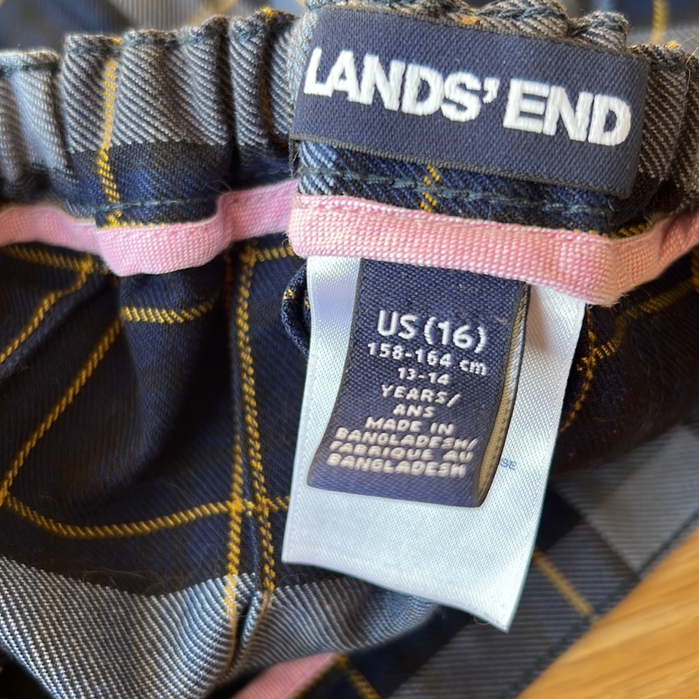 Lands end box pleat classic blue plaid skirt